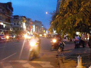 Motor bike headed towards me with his lights on.